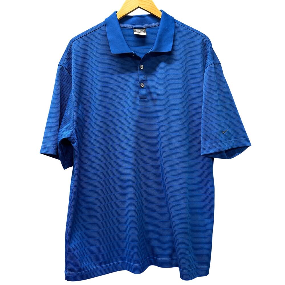 Nike Golf Polo Shirt Mens XL Blue Black Stripe Dri Fit Short Sleeve Activewear